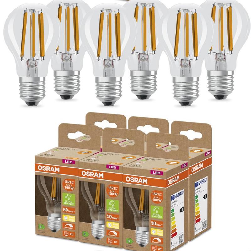 6er Set OSRAM E27 SUPERSTAR+ CLASSIC besonders effiziente LED Lampe dimmbar 8,2W wie 100W 2700K warmweißes Licht